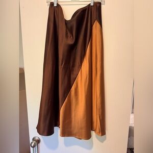 Versona Brown and Burnt Orange Satin Midi Skirt